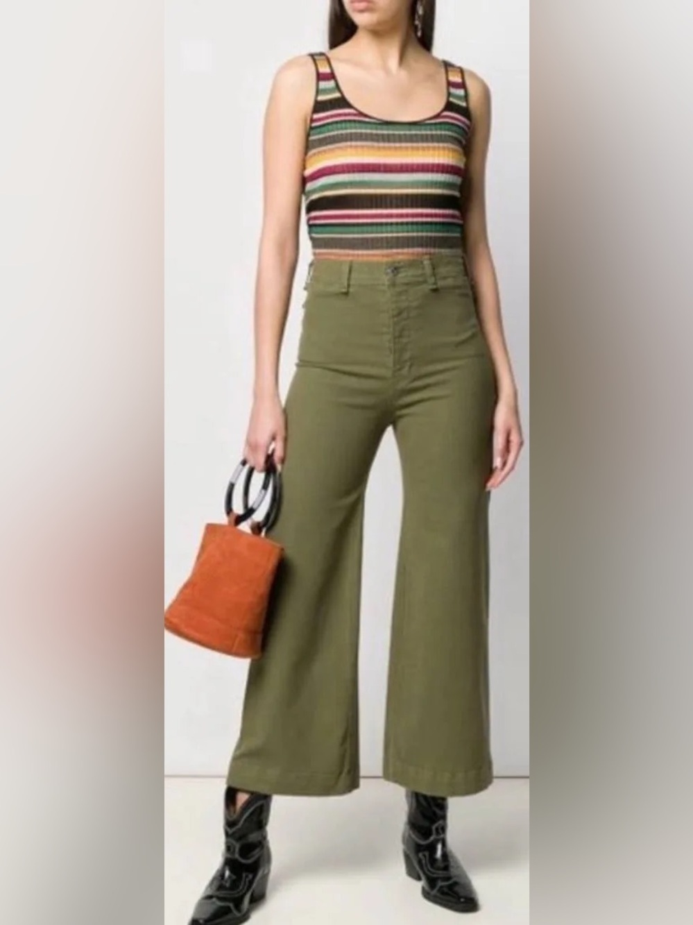 Veronica Beard Jeans Cynthia 12.5” Gaucho Olive Green Wide Leg High Rise Size 29